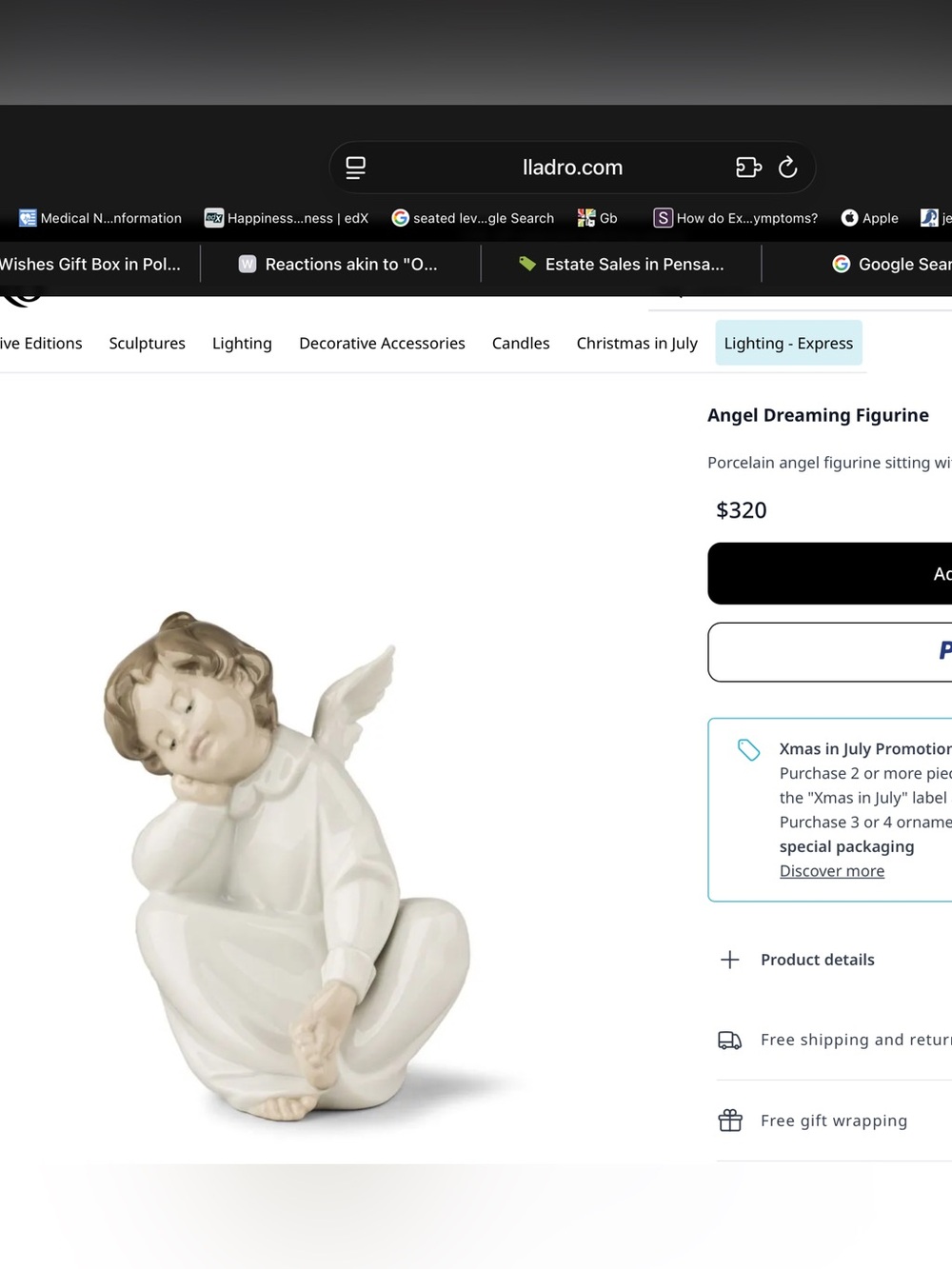 Lladró Angel Dreaming Porcelain Figurine - White/Cream